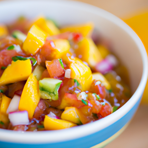 Fresh mango salsa in a vibrant bowl ready to be served with fish tacos